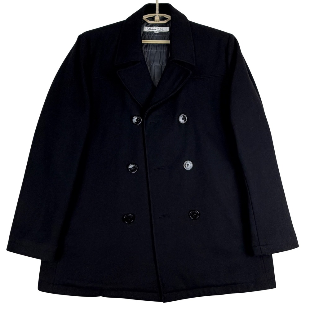 Kenneth Cole Pea Coat Men Medium (M) Black Wool Blend Double Breasted Jacket